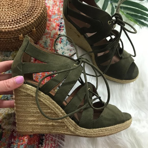 H&M Shoes - H&M Olive Green Cutout Espadrille Wedge Sandals